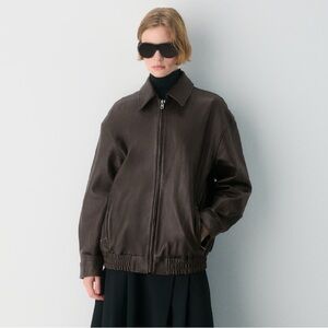 Vintage Brown Leather Bomber Jacket